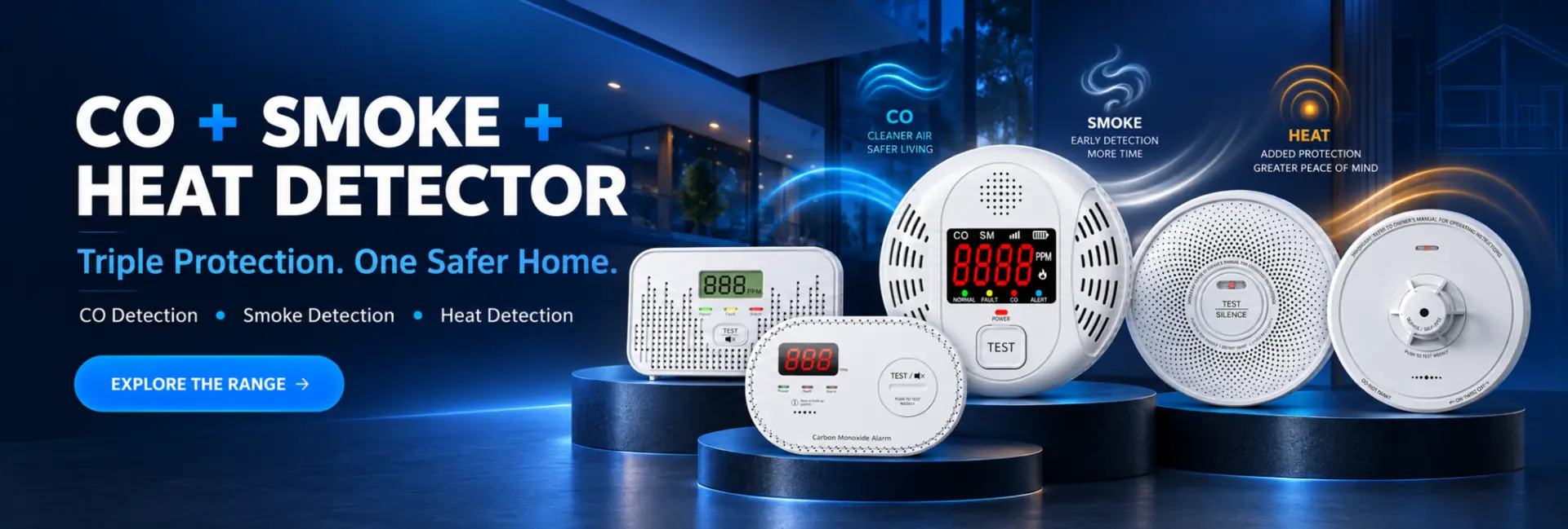 MIRO carbon monoxide smoke and heat detectors
